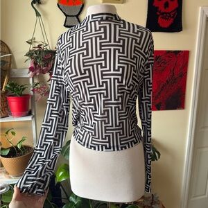 Monochrome Maze Long Sleeve Mesh Y2K Top